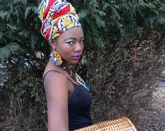 Ankara head wrap with matching earrings **Natural Hair Care, African Head Wraps, Turban, Protective Styles