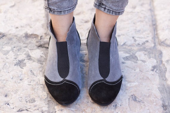 black and gray booties