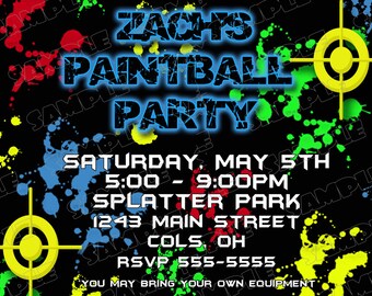 Paintball invitation paintball party birthday party printable invitations paintball card invite UPrint customized card by greenmelonstudios