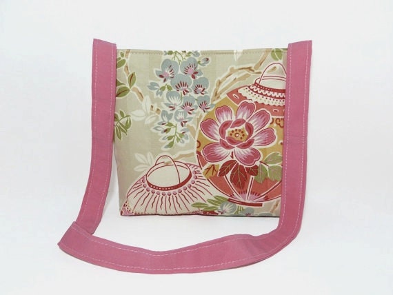 ... Small Pink Shoulder Bag, Lanterns and Flowers, Mini Beach Bag, Cute