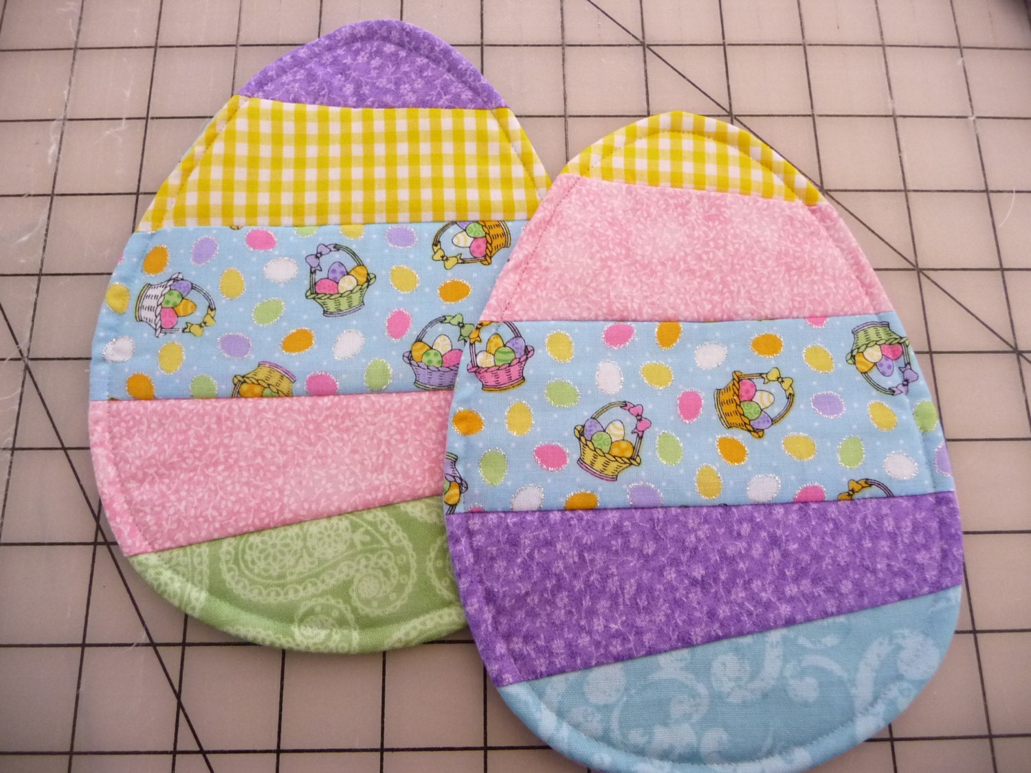 Easter Egg Mug Rugs Coasters Set of Two by SewSweetSparrow