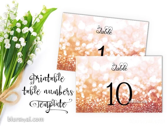 6x4 printable table numbers template pink gold