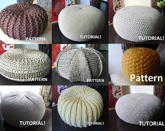 Crochet Pattern Knitting Pattern 9 Knitted & Crochet Pouf Floor cushion P...