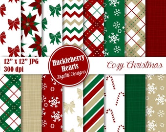 80% OFF SALE Cozy Christmas Digital Papers, Christmas Patterns, Christmas Paper, Holiday Paper, Scrapbook Paper