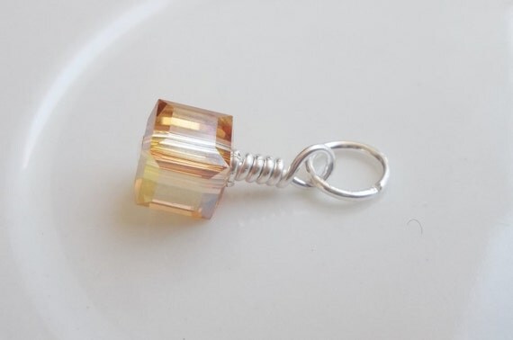 New Swarovski Color Crystal Metallic Sunshine 6mm Cube Crystal Charm in Silver