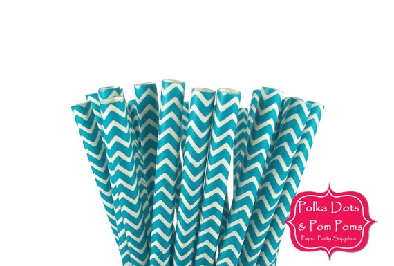 25 TEAL Sea Green Chevron Paper Drinking Straws / Birthday Party Decoration Ideas and Supplies / Wedding / Baby Shower / Frozen Il_570xn
