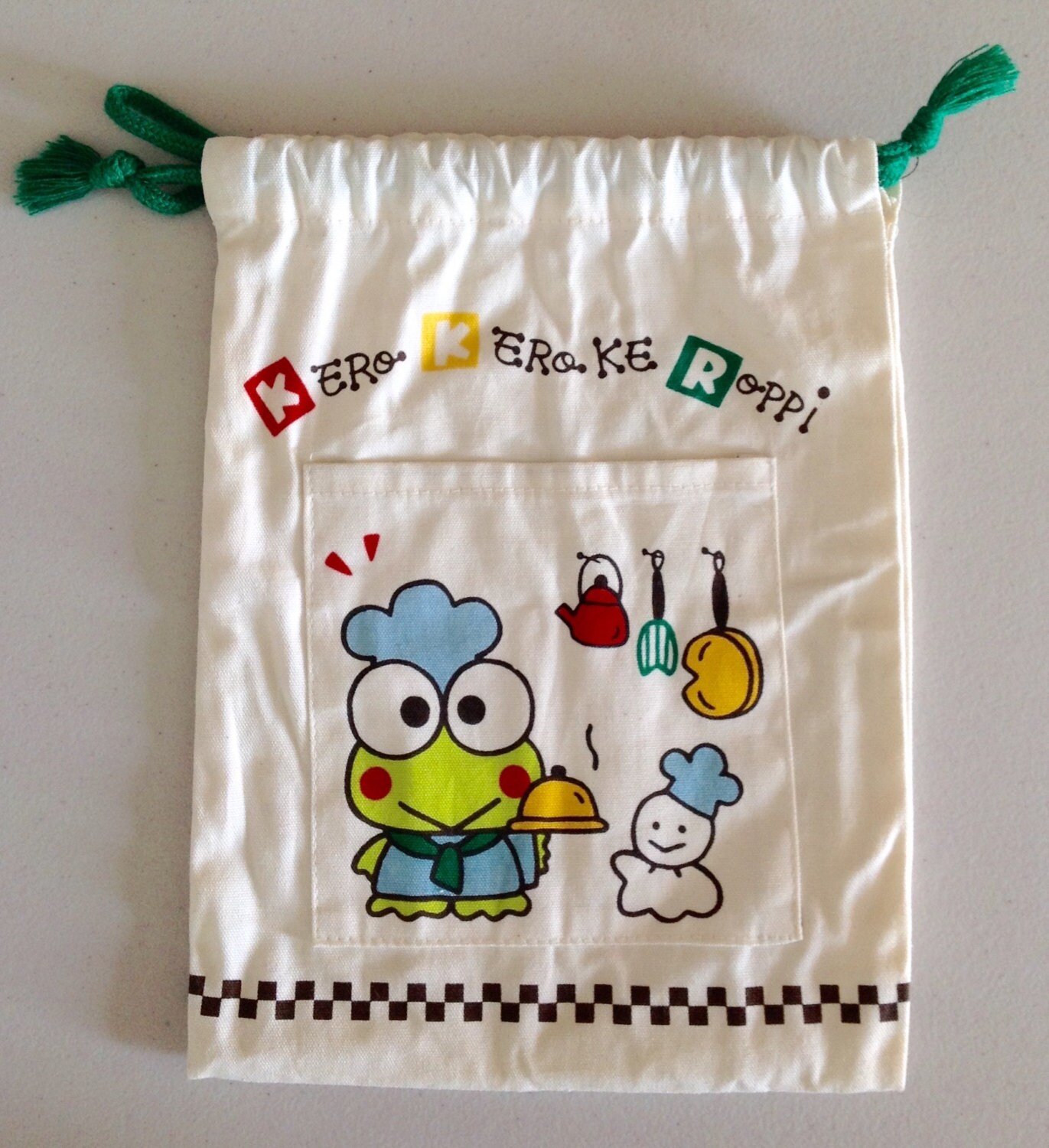 Super cute Keroppi fabric drawstring bag vintage Sanrio