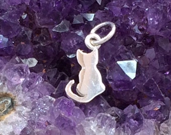 Cat Charm, Silhouette Kitty Charm, Silhouette Cat Charm, Sterling Silver Kitten Charm, Animal Lover Charm, Animal Charm, Tiny, PS01162