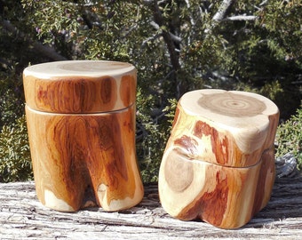 White Cedar Juniper Salt Cellars / Treasure Keepers with Magnetic Lids. May be purchased alone or with Maldon Sea Salt.