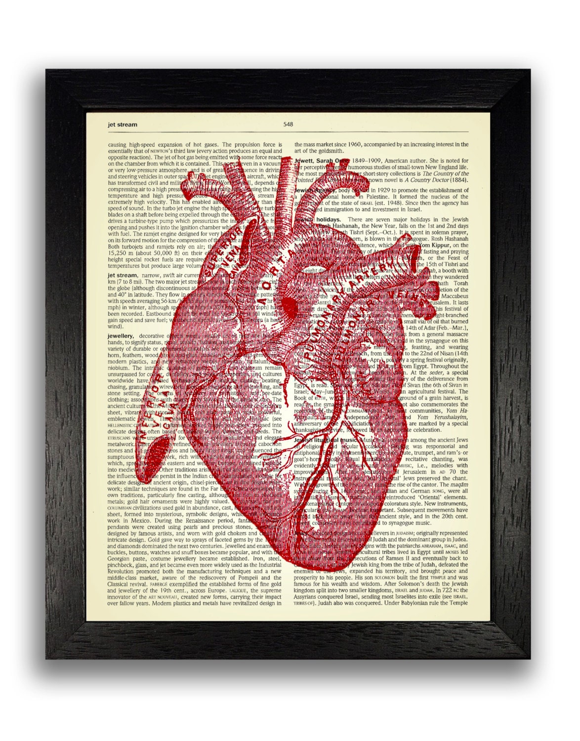 RED Anatomical Heart Print on Vintage Dictionary Page Anatomy