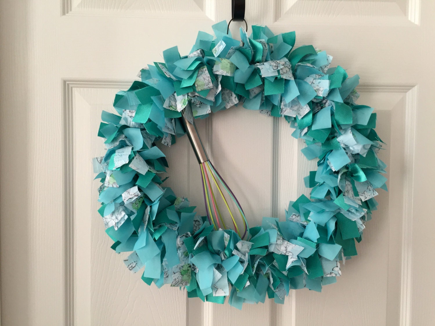Pale Turquoise Rag Wreath Rag Wreath Coat Hanger Wreath