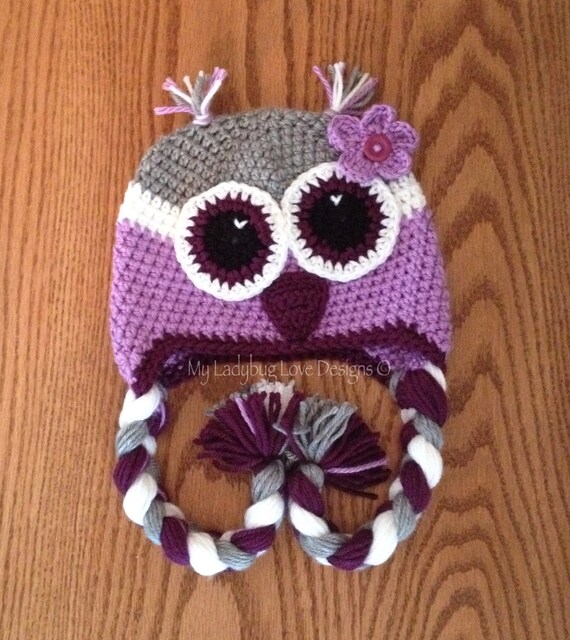 Items similar to Hand Crocheted Owl Hat with Ear Flaps on Etsy
