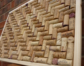 Cork Notice / Pin / memo Board hand-crafted from re-cycled Wine Corks in a Herringbone layout - large size 24" x 18" (60 x 45cm )