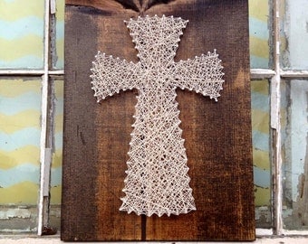 String Art Cross, String Wall Art, Christian String Art, Religious String Art, Christian Art, Wooden String Cross Sign, Christian Home Decor