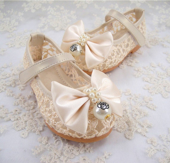 Flower Girl Shoes, Pearl Wedding Shoes, Pearl Lace Girl Shoes ...
