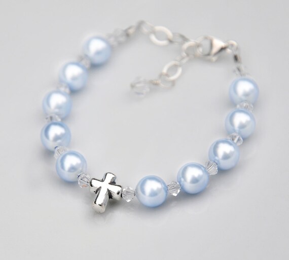Baptism Bracelet Gift for Baby Boy Sterling Silver Cross