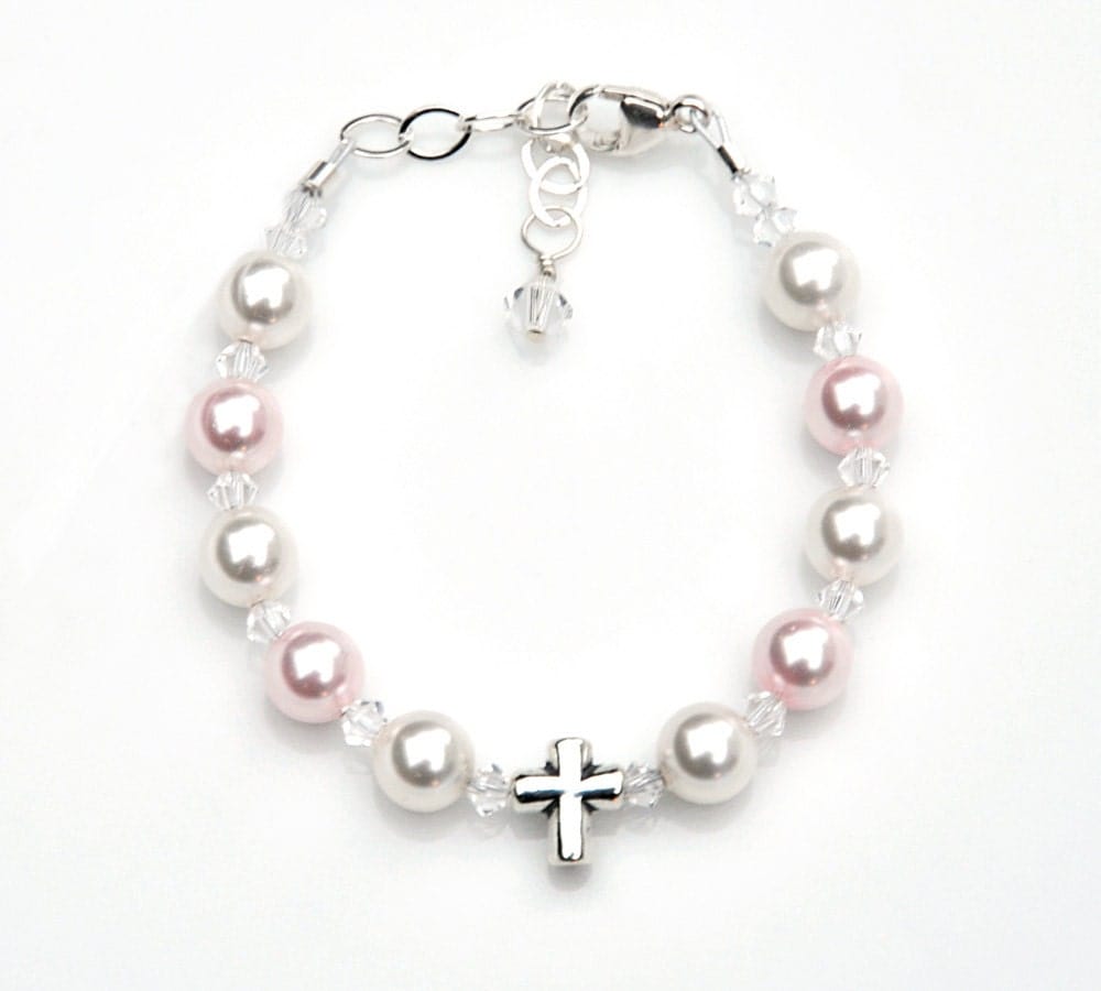 Baptism Bracelet Baby Girl Sterling Silver Cross Rosary