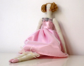 Pink Ballerina Doll, Pink Rag Doll, Handmade Fabric Doll, Cloth Doll Cute Stuffed Doll, Plush Doll for Girls Art OOAK - gift for girls