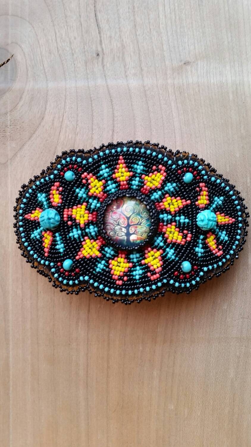 Beaded Hair Barrette Tree of Life unique and handmade