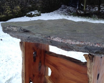 Yew and Schist Laptop Table with planter handmade in Scotland