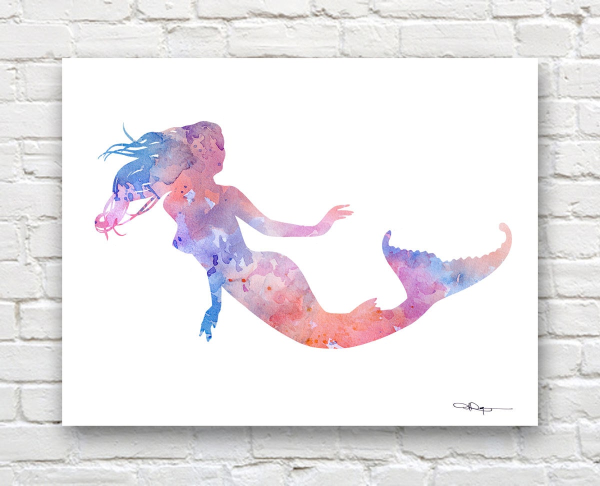 Mermaid Art Print Abstract Watercolor Painting Wall Decor
