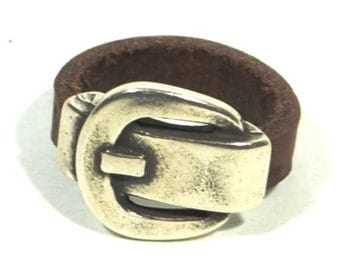 buckle leather ring, belt buckle ring, men leather ring, vintage ring, under 10 dollars, men women silver ring, gifts under 10