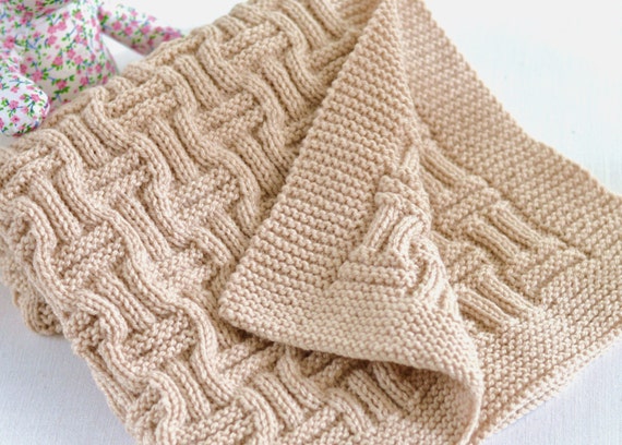 Knitting Pattern Baby Blanket Reversible Basketweave Blanket
