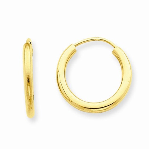 14K Yellow Gold Endless Hoop Earrings 12mm x 2mm CKLH977