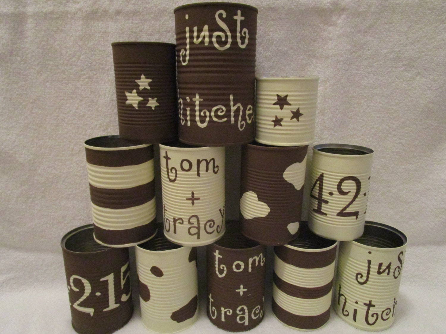 12 Just Married Wedding Car Tin Cans by FrecklesandWhiskers