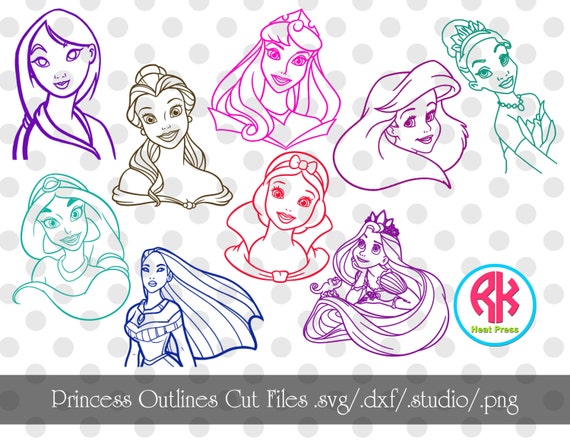 Download Princess Outlines Cut Files Set .PNG, .DXF, .SVG