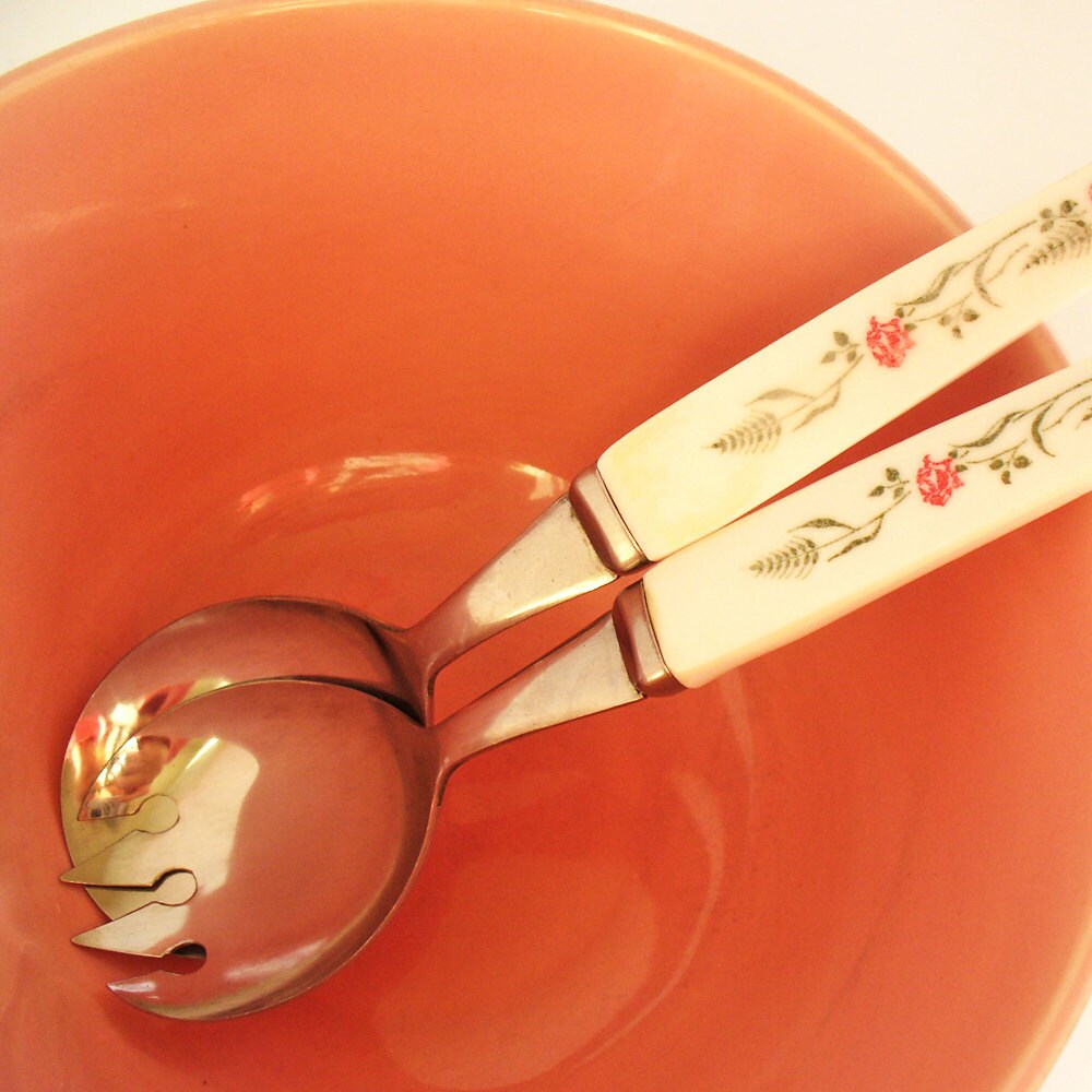 Vintage salad servers with pretty handles Haute Juice
