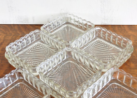 Vintage Pressed Glass Square Relish Tray With By Hedgehogandowl 1331