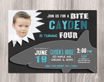 Shark Invitation, Shark Birthday Invitation, Shark bite invitation, printable shark invitation, summer birthday invitation, shark invite