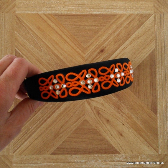 Custom Irish dance headband black satin with celtic knot