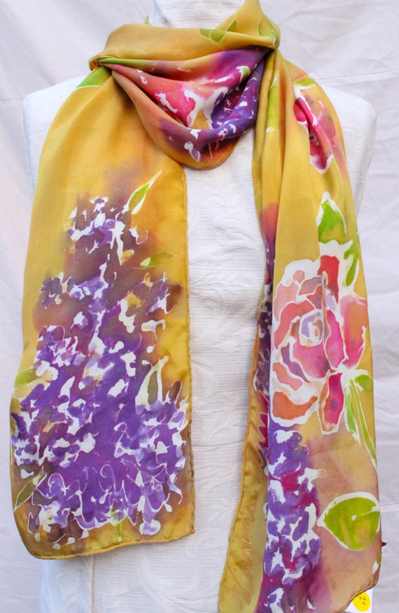 Hand painted silk scarves painted by artist by VirginiasSilkGarden