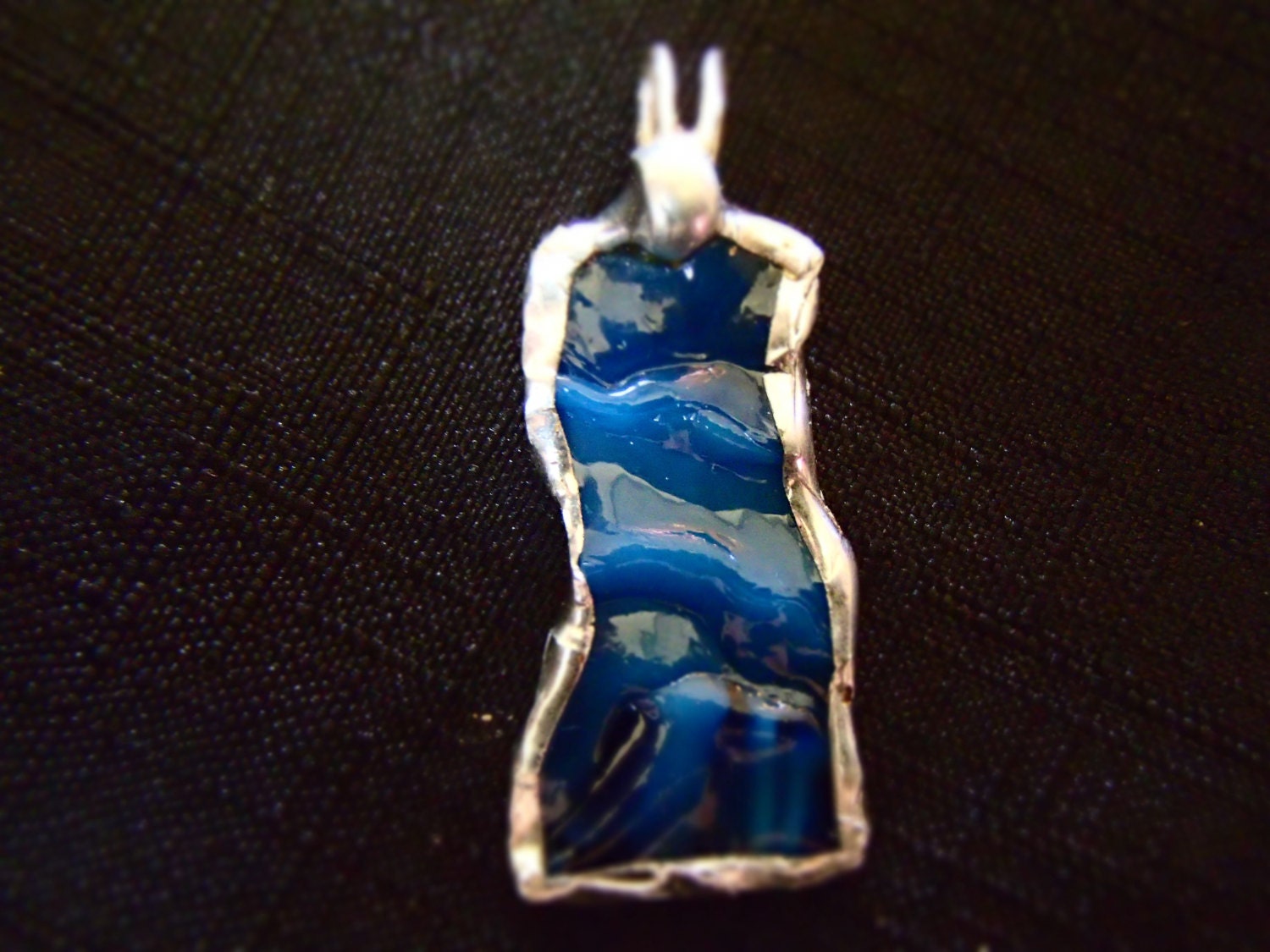 Blue indigo textured stained glass pendant by Stroudglasscreations