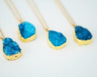 Bright Turquoise Blue Druzy Stone Necklace