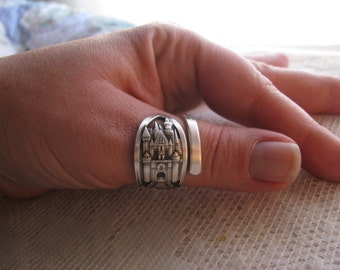 Disney Spoon Ring, Sterling ring, Sterling Spoon Ring, Disneyworld, Full Sized, Disney Ring, Recycle, Vintage Disneyland, 1954 ,Castle Ring