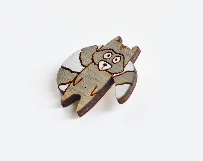 Raccoon // Wooden brooch is covered with ECO paint // Laser Cut // 2015 Best Trends // Fresh Gifts