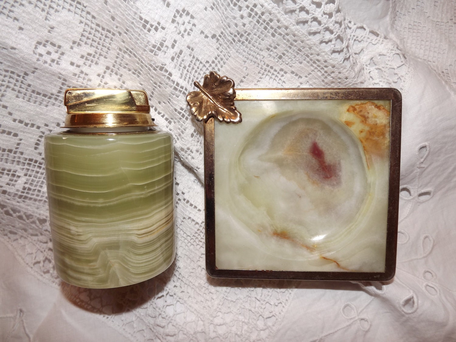 Retro Onyx Ashtray & Lighter Vintage Retro Items Home Decor Ornament