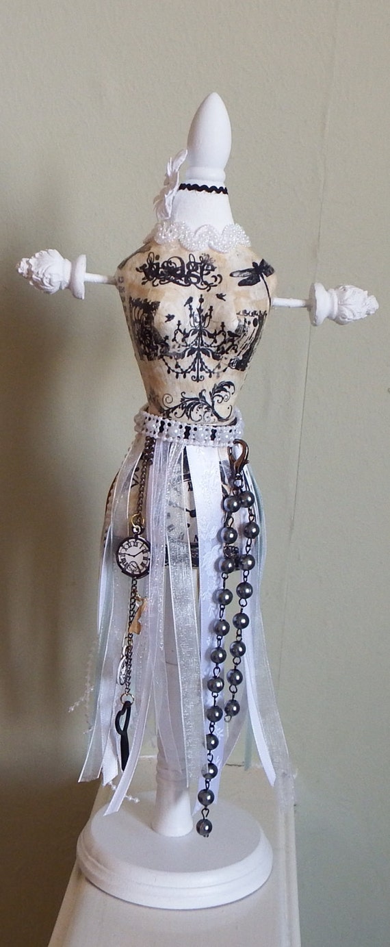 decorated white mannequin, jewelry organiser, steampunk style