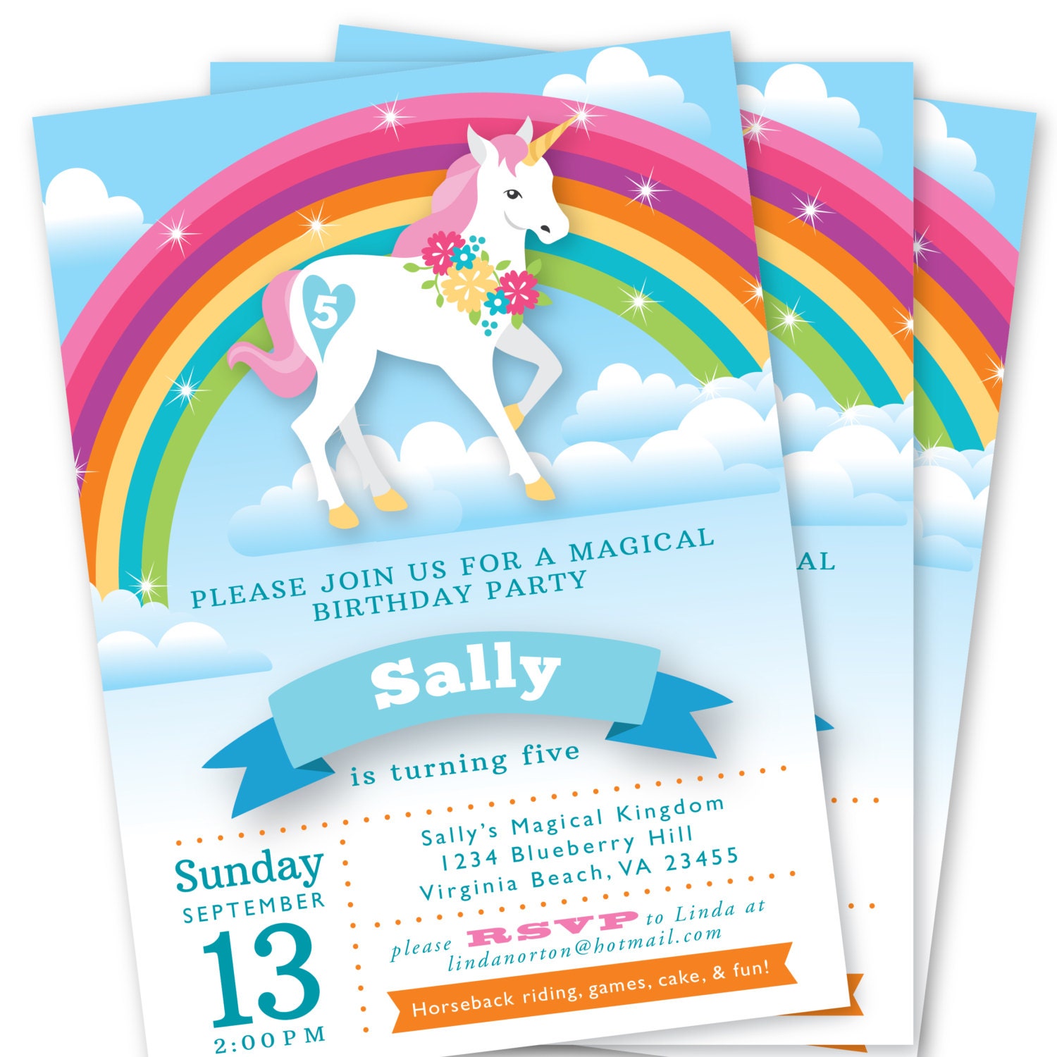rainbow unicorn birthday invitation printable customized