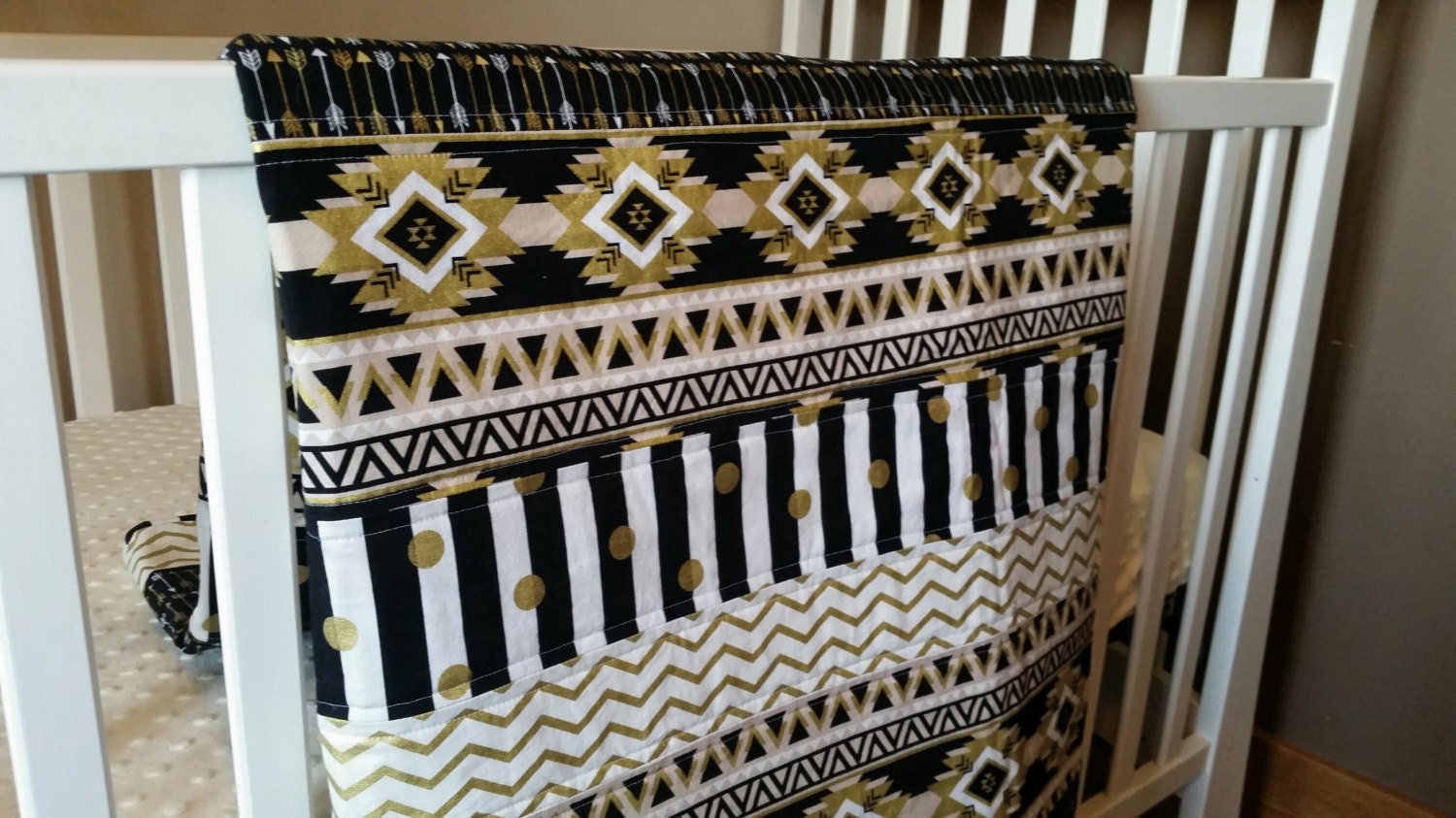 Arrows & Aztec Crib Quilt Black and Gold Baby Quilt Arrow