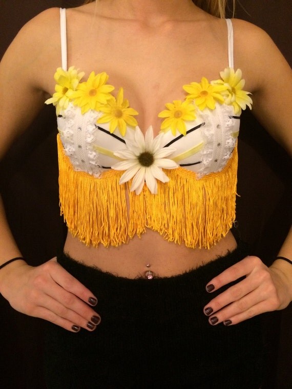 Yellow daisy bumble bee bra size 34B by GypsyBabeRaveWear on Etsy