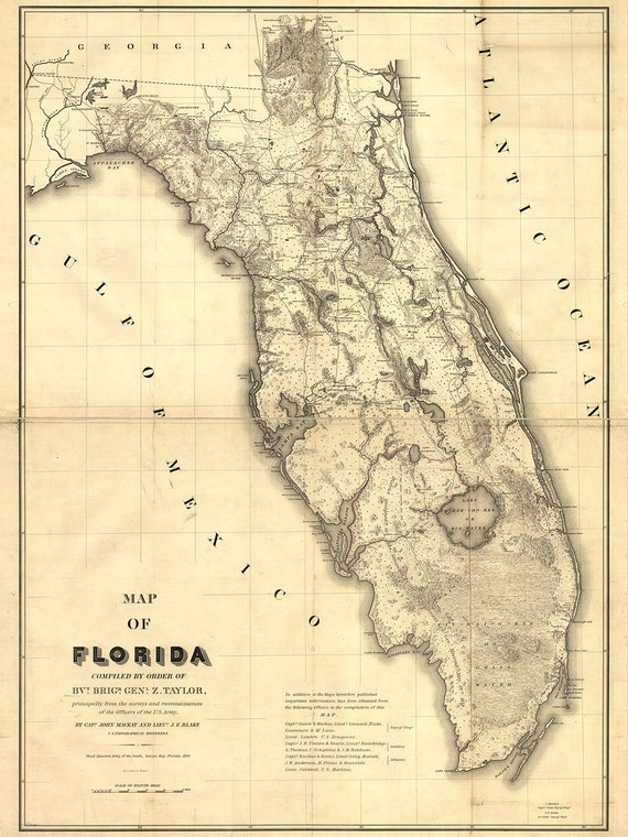 Map of Florida 1839 Old Florida map. Large vintage by RobertsMaps