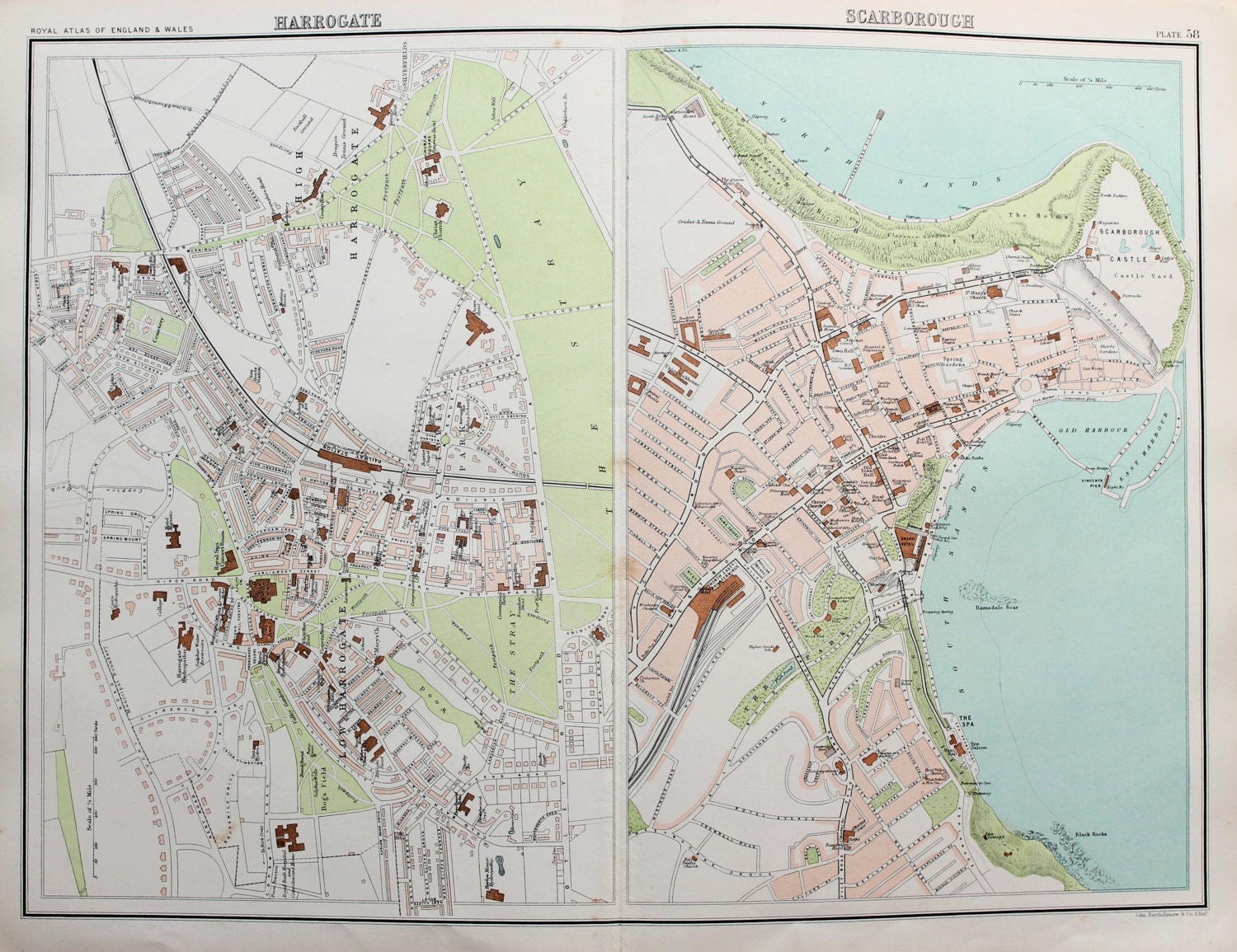 Antique Maps : Scarborough & Harrogate Yorkshire Street