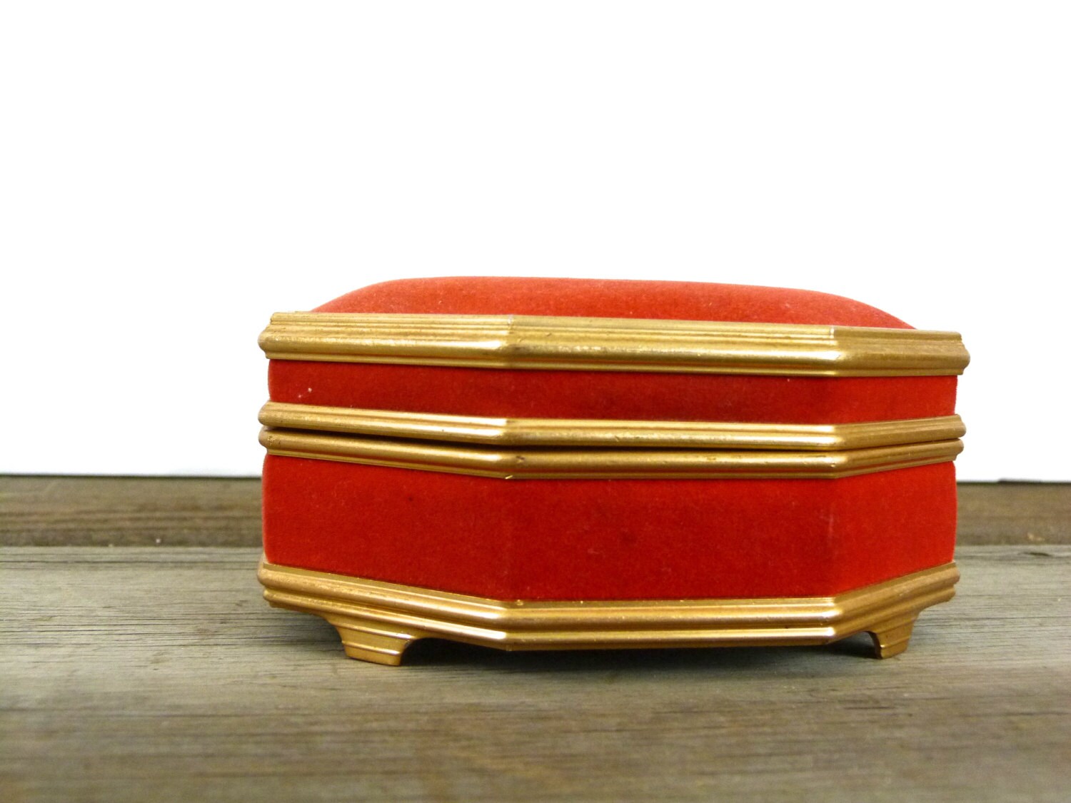 Vintage Jewelry Box Red Velvet Jewelry Box With Brass Trim 2491