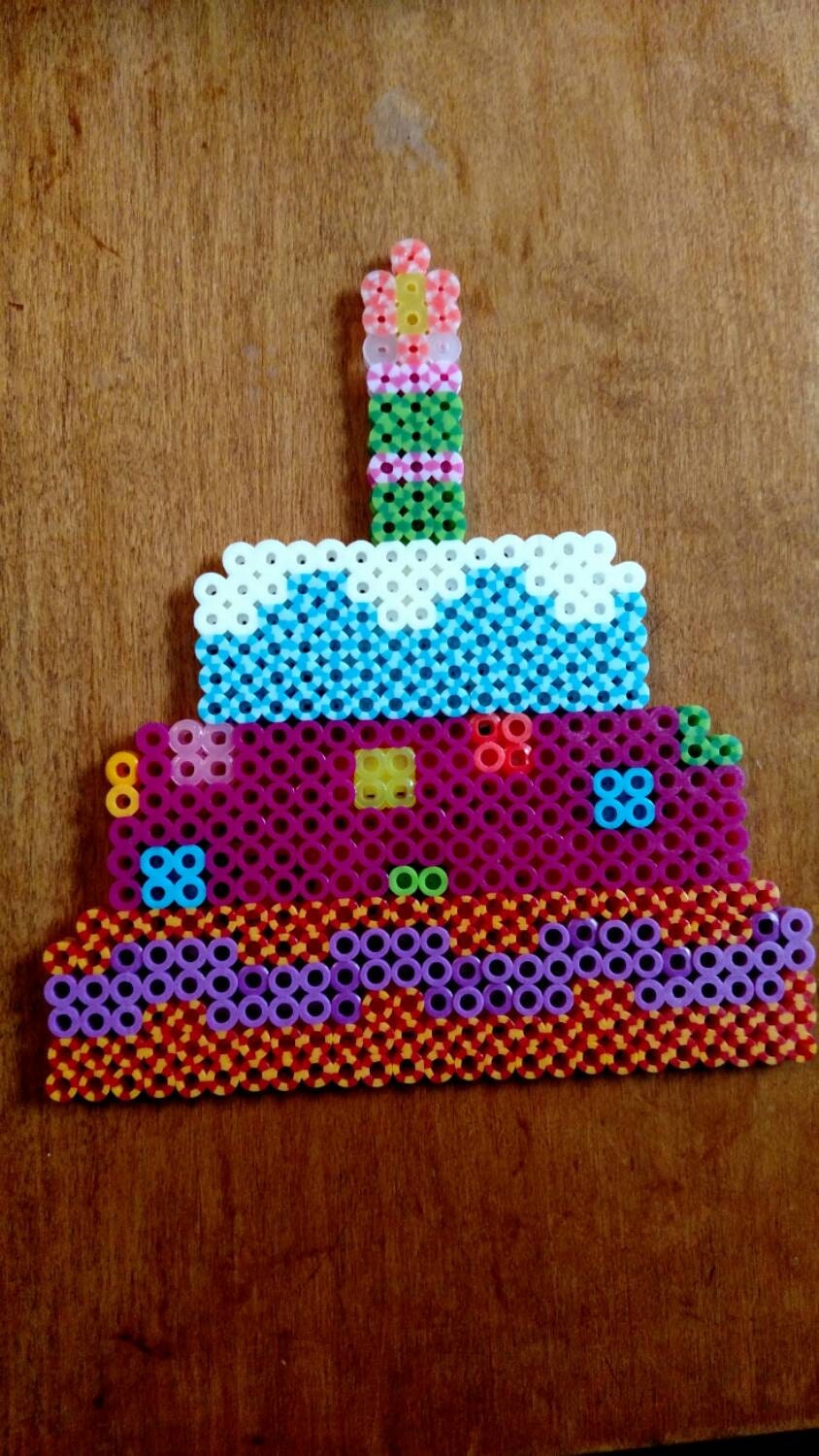 Birthday Cake with Candle Perler Beads Magnet