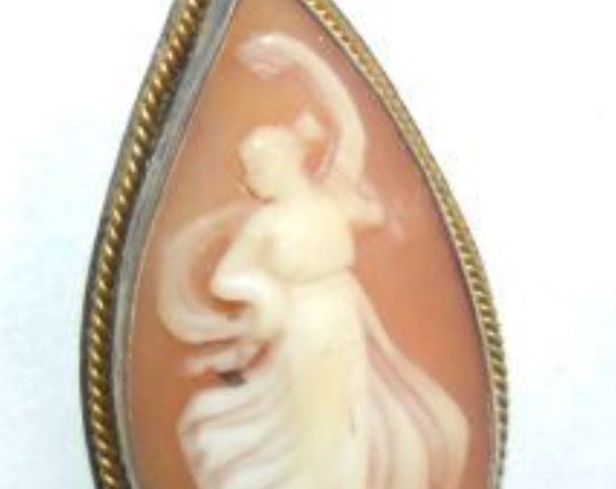 Storewide 25% Off SALE Beautiful Vintage Cameo Pendant on Long Sterling Silver Chain Featuring a Dancing Victorian Woman Iconic of The Cameo