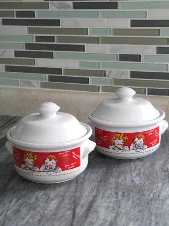 Pair of Campbells Soup Bowls with Lids by PrairiePicker on Etsy